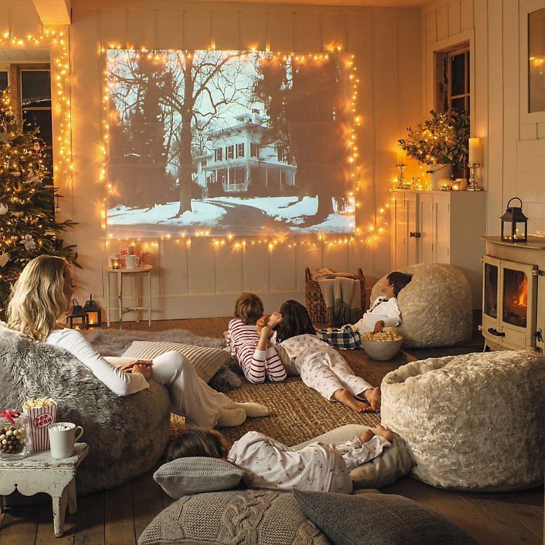 holiday entertainment family watching movie at home